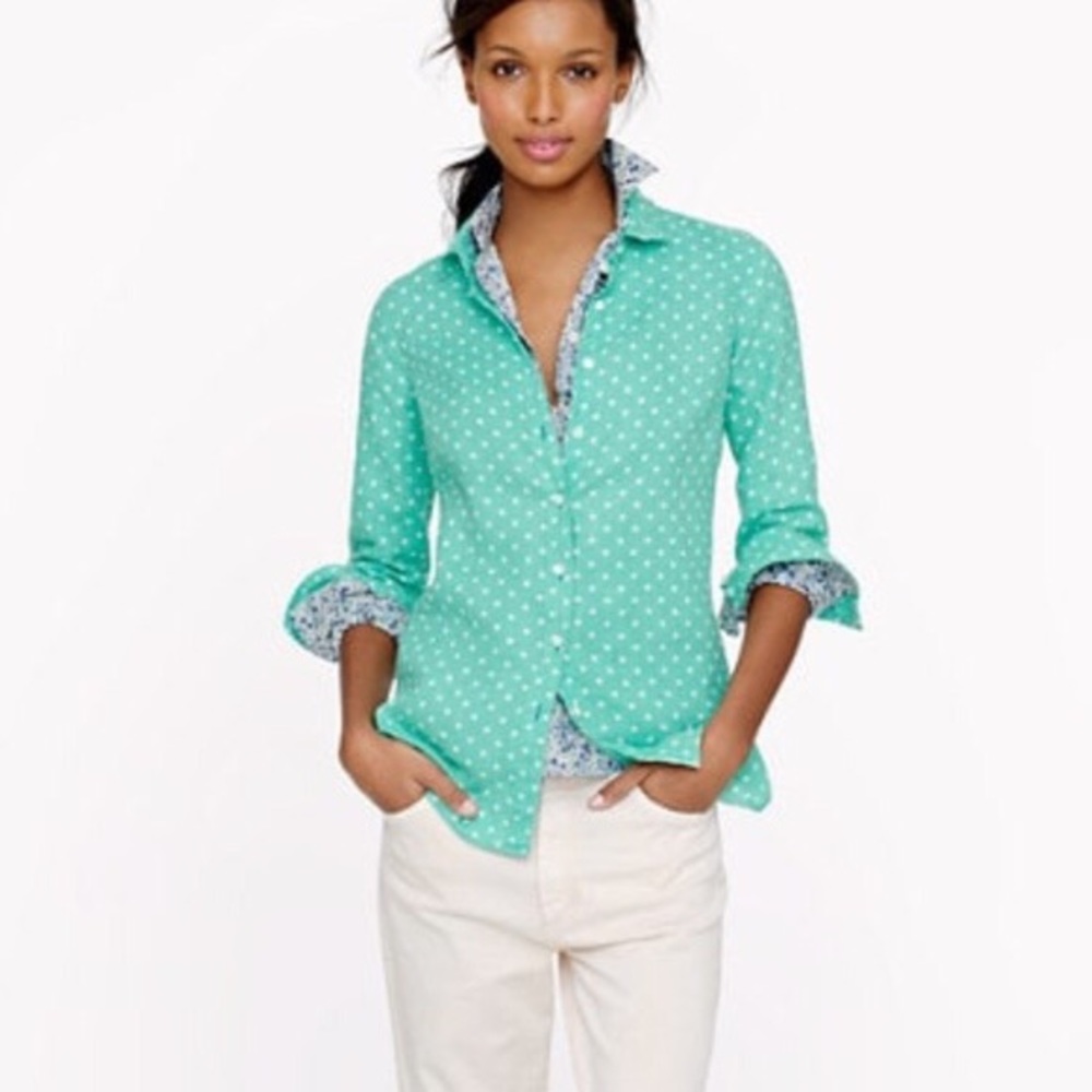 J. Crew Size 4 Linen Polka Dot Button-Down